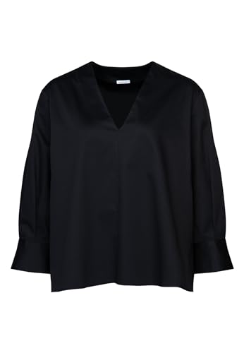 Seidensticker Damska bluzka - modna bluzka - Regular Fit - dekolt w serek - długi rękaw - mieszanka bawełny, czarny, 34