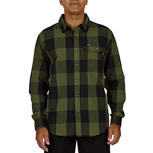 Smith's Workwear Męska koszula flanelowa z kieszenią bawola na guziki, oliwkowa/czarny-503, XL