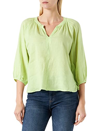 Gerry Weber Damska bluzka lniana z rękawami 3/4 z rękawami balonowymi 3/4, rękawy balonowe, raglanowa bluzka z rękawami 3/4, rękaw 3/4, jednokolorowa, Light Lime, 40