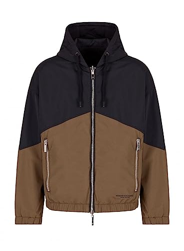Armani Exchange Męska kurtka z laminowanego nylonu, dwustronna, z kapturem, kolorowa, Shell Jacket, Czarny/Crocodile, S