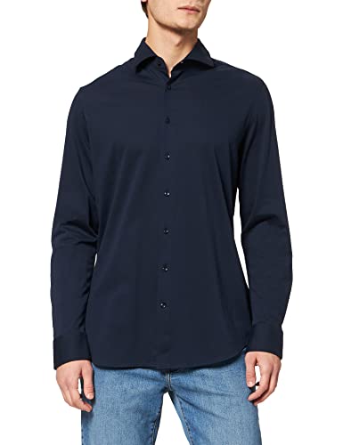 Seidensticker Męska koszula biznesowa – koszula bez prasowania o prostym kroju – Shaped – długi rękaw – kołnierz Kent – 100% bawełna, granatowy, 44