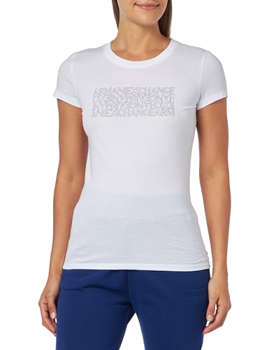 Armani Exchange Damska koszulka Pima Cotton Crew Neck Logo Block Tee, biały, XS