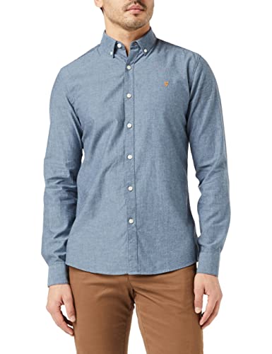 Farah Męska koszula ze szczotkowanej bawełny Steen Slim Fit, NIEBIESKI, M