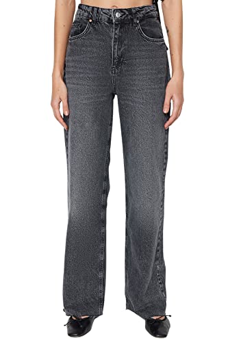 Trendyol Damskie spodnie jeansowe z wysokim stanem, proste, szerokie nogawki, Antracyt, 30