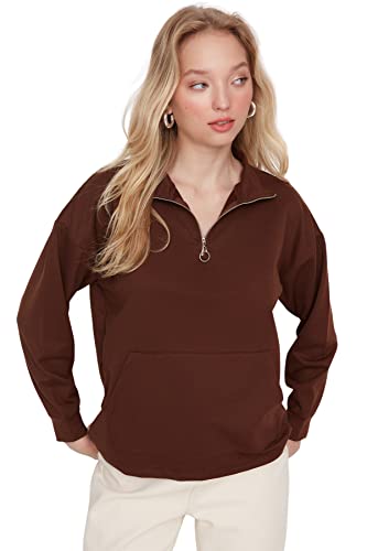 Trendyol Damska bluza polo z okrągłym dekoltem, zwykła, brązowa, XS, Brązowy