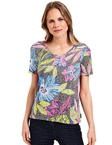 Cecil Damska koszulka z krótkim rękawem z nadrukiem, Burn Out Easy khaki, XL