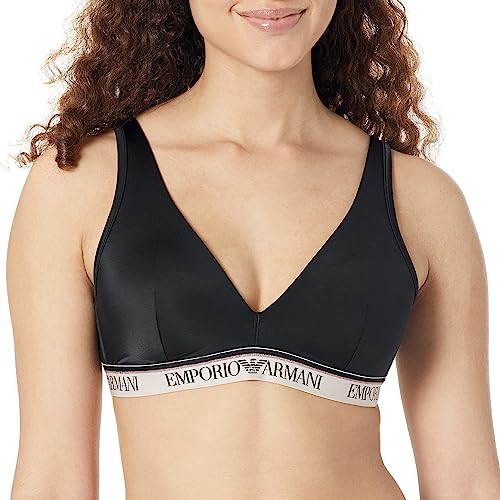 Emporio Armani Damski biustonosz sportowy z mikrofibry z logo, czarny, L