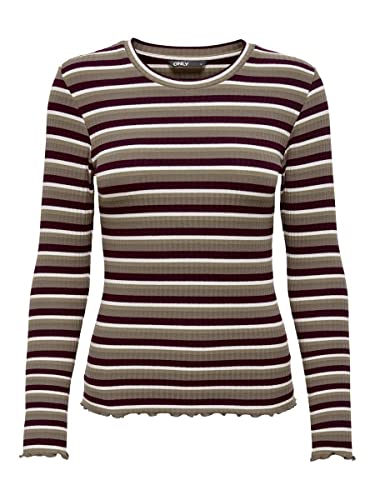 ONLY Women's ONLEMMA LS O-Neck TOP JRS NOOS koszulka z długim rękawem, Toasted Coconut/Stripes: Multi Stripe, XXS