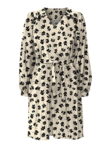 VERO MODA Women's VMPICA L/S V-Neck ABK Dress WVN BTQ sukienka, Whitecap Gray/AOP:PICA, M, Biała czapka szara/Aop: pica, M