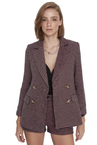 TRENDYOL Damski płaszcz damski Trendyol Regular Standard Plaid materiał tkany Blazer Coat, różowy, 16 EU, Rosa, 16