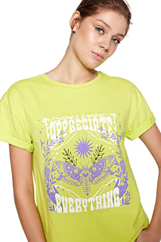 Trendyol Damska koszulka z dzianiny Basic Crew Neck, Zieleń limonkowa, S