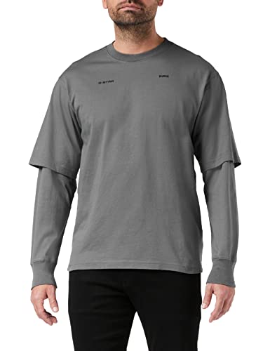 G-STAR RAW Męski t-shirt Boxy Double Oversized, szary (Granite 4561-1468), XS