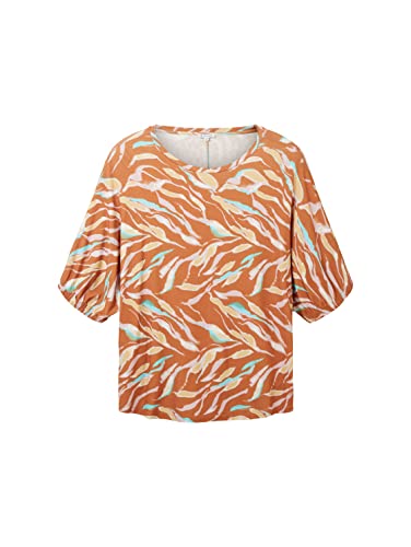 TOM TAILOR Damska koszulka Plussize ze wzorem, 31758 - Brązowy wzór abstrakcyjny liści, 48