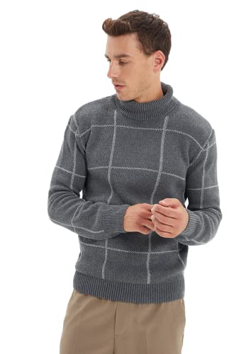 Trendyol Męska bluza z golfem, slim sweter, antracytowa, L, Antracyt, L