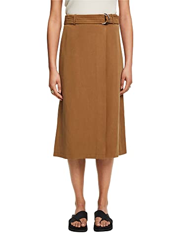 ESPRIT Collection Spódnica midi z mieszanki lnu z paskiem, Pale khaki, 38