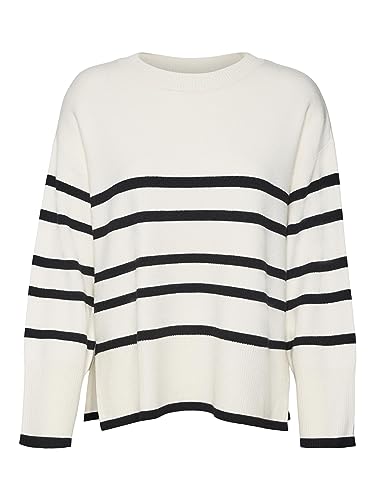 VERO MODA Vmsaba Ls O-Neck Stripe Ga Noos sweter damski, Birch/paski: w Black, L