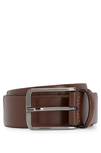 BOSS Męski pasek Crys Sz35 z włoskiej skóry z klamrą z logo, Medium Brown210, 90