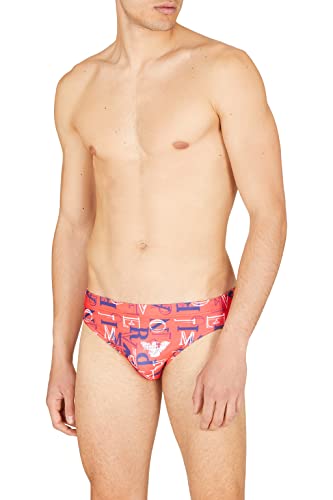 Emporio Armani Swimwear Men's Emporio Armani All Over Logo Low Swim Briefs, Coral, 56, koralowy