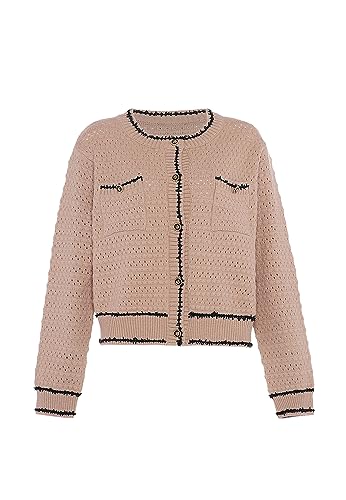 faina Damski sweter z dzianiny w stylu vintage Button Contrast Knitted Cardigan Akryl beżowy czarny rozmiar XL/XXL, beżowy czarny, XL