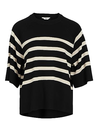 Object Damski sweter z dzianiny w paski, Czarne/paski: sandshell, XS