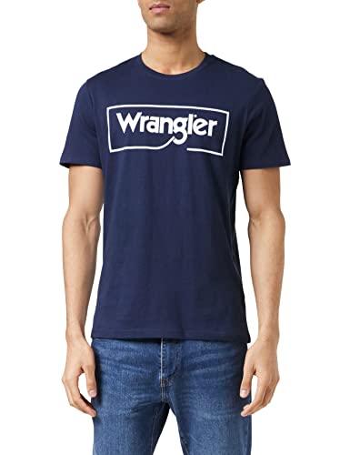 Wrangler Koszulka męska z logo ramki, granatowy, S
