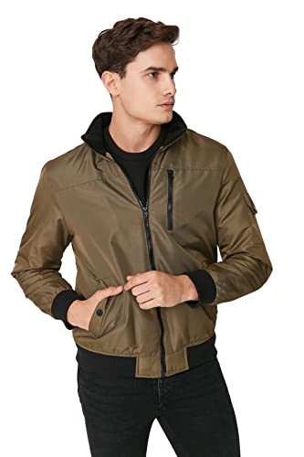 Trendyol Męski kołnierz stojący, zwykły, regularny płaszcz zimowy, khaki, L, Khaki, L