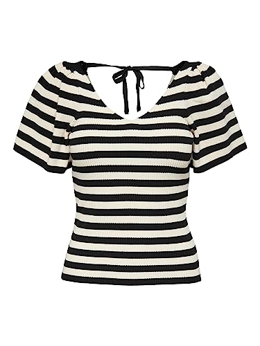ONLY Damski top z dzianiny, detal pleców, Pumice Stone/Stripes:black, XXS