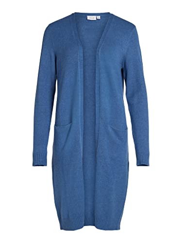 Vila Women's VIRIL Long L/S Knit kardigan-NOOS kurtka dzianinowa, federal Blue/szczegóły: ciemny melanż, S, Niebieski pióro/szczegóły: ciemny melanż, S