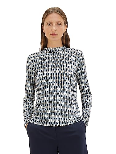 TOM TAILOR Damska koszulka z długim rękawem, 33983 - Blue Brown Geometrics Print, L