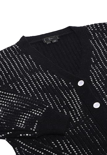 faina Damski modny kardigan z dekoltem w serek, z odkrytymi ramionami i luźnymi rękawami, czarny, rozmiar XS/S, czarny, XL