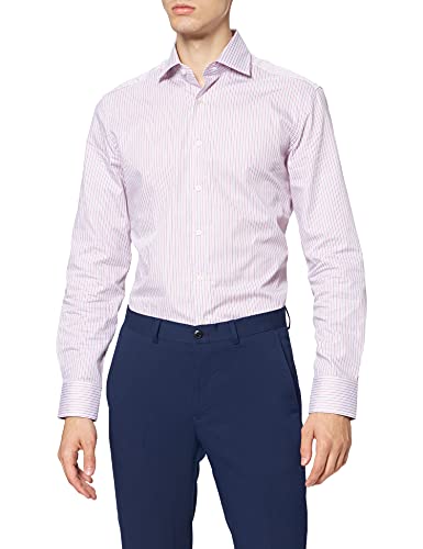 Hackett London Męska koszula diagonalna Two Col Str, 8 lat/biały/czerwony, 180