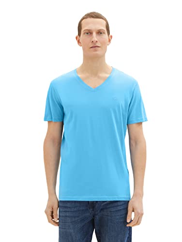 T-shirt męski TOM TAILOR Basic z dekoltem w szpic, 18395-deszczowy błękit nieba, M