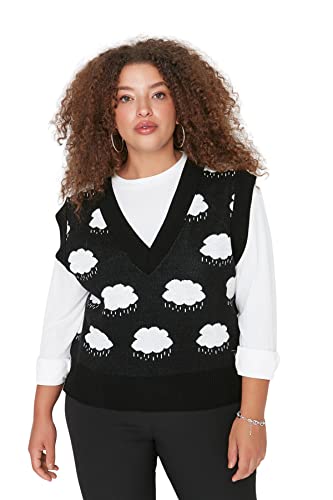 Trendyol Damski sweter z dekoltem w serek Galaxy Oversize Plus Size, czarny, 5XL, Czarny, 5XL
