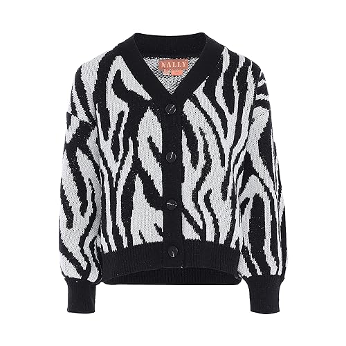 Nally Damski wzór zebry modny kardigan z dzianiny poliester biały czarny rozmiar M/L, biały czarny, M