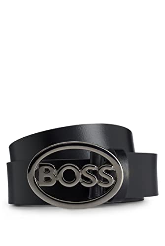 BOSS Męski pasek Icon-Ov-G z włoskiej skóry z metalowym zapięciem z logo, czarny (Black1), 105
