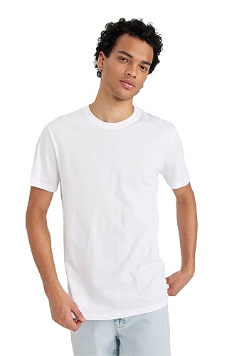 DeFacto Męski t-shirt Slim Fit Basic – klasyczny T-shirt dla mężczyzn, biały, L