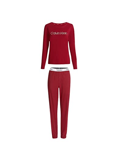 Calvin Klein Damskie spodnie zestaw piżama L/S, Czerwony dywan wrzosowy, L
