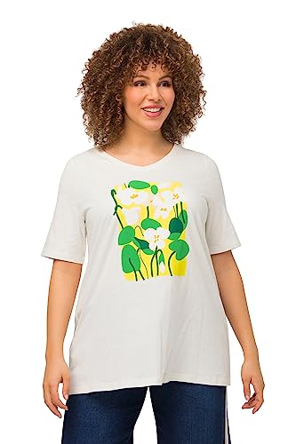 Ulla Popken, Damska koszulka z nadrukiem duże rozmiary, A-line, białawy, 46-48