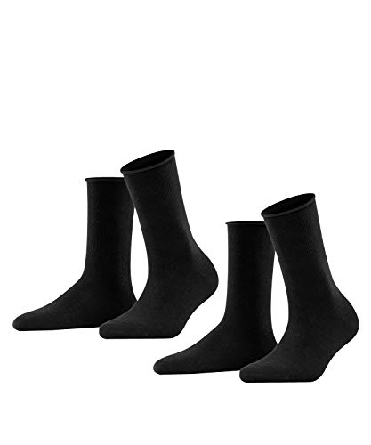 FALKE Kobiety Skarpety Happy 2-Pack W SO Bawełna jednokolorowe 2 Pak, Czarny (Black 3000), 39-42