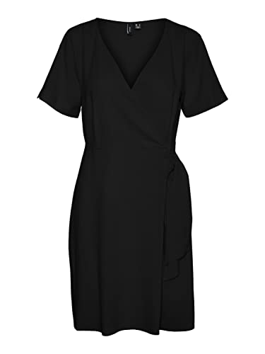 VERO MODA Sukienka damska Vmmymilo Ss Wide Wrap Knee Dress WVN Ga, czarny, XS