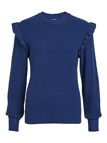 Object Damski sweter z dzianiny z falbankami, estate blue, XL
