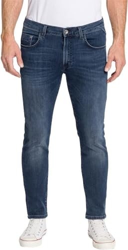 Pioneer Spodnie męskie z 5 kieszeniami, stretch dżinsy, niebieskie/czarne, Used Buffies, 30 W / 32 L, Blue/Black Used Buffies, 30W / 32L