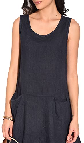 Bonateks damska sukienka 100% lniana Made in Italy, sukienka z ramiączkami i rozpinaniem z tyłu, deserowa, rozmiar: L, Pustynia, L