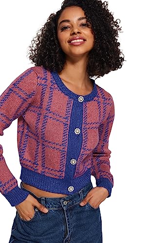 Trendyol Damen Regular Fit Basic Crew Neck Dzianina kardigan, niebieski, M, NIEBIESKI, M