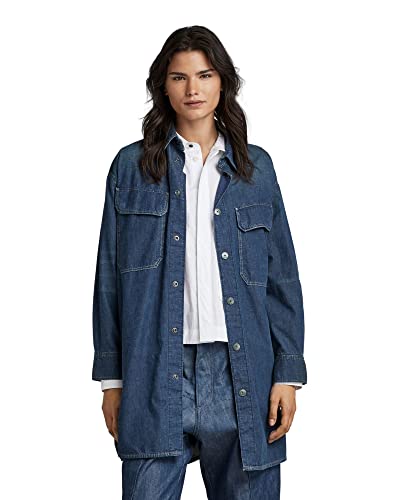 G-STAR RAW Damska koszulka oversize z klapką, z długim rękawem, niebieska (Antique Faded Scuba Blue D306-D888), L, Niebieski (Antique Faded Scuba Blue D306-d888), L