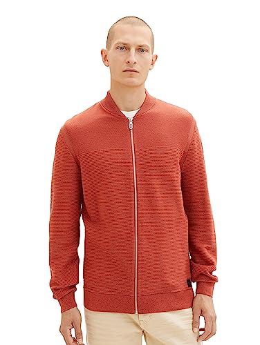 TOM TAILOR Męska kurtka z dzianiny z bawełny z zamkiem błyskawicznym, 32799-Red Tonal Multi Structure, XXL