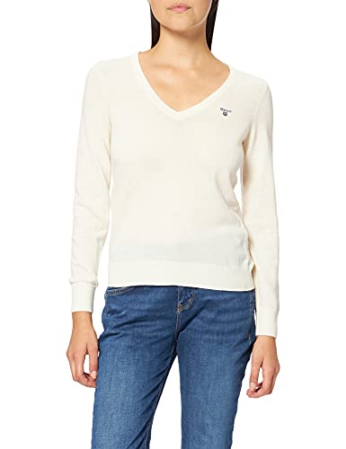 GANT Damski sweter Md. Extrafine Lambwood dekolt w serek, kremowy, XS