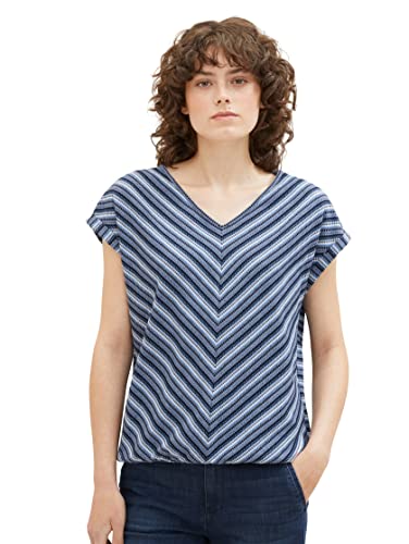 TOM TAILOR Damska koszulka ze strukturą w paski, 27077 - Blue Structure Design, XL