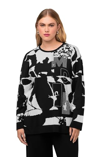 Ulla Popken Damski sweter żakardowy i Hotfix, czarny, 50/52