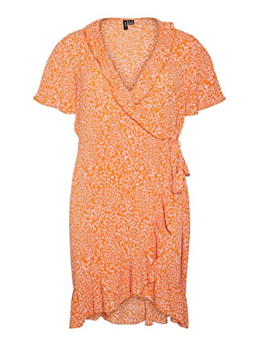 VERO MODA Sukienka damska VMDELILAH SS WRAP Dress K Curve GA, Oriole/AOP: Leo Prism Pink, 44